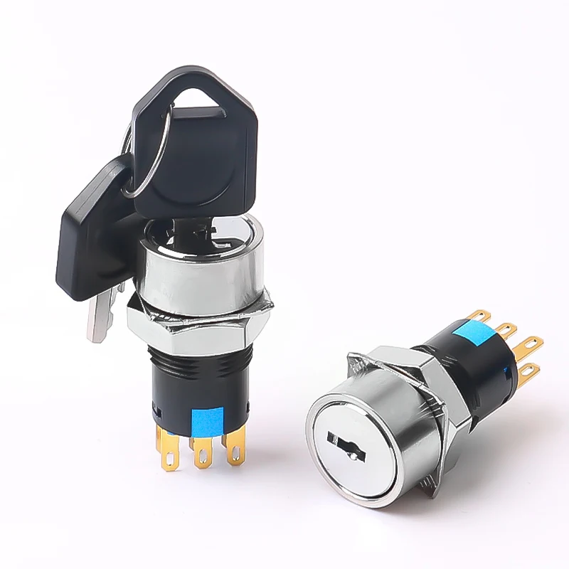 16mm Stainless Steel with key Metal Rotary Push Button Switch 2/3 Positions 3/6 Pin Self-locking Self-reset Switch