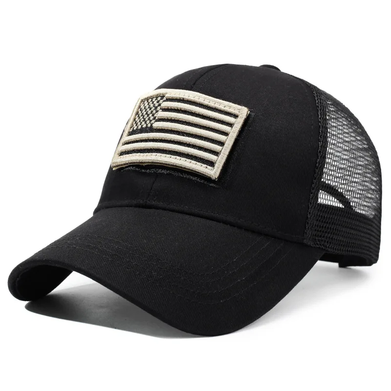 Outdoor-Trucker-Kappe für Herren mit gesticktem Flaggen-Tarnpflaster und Klettverschluss