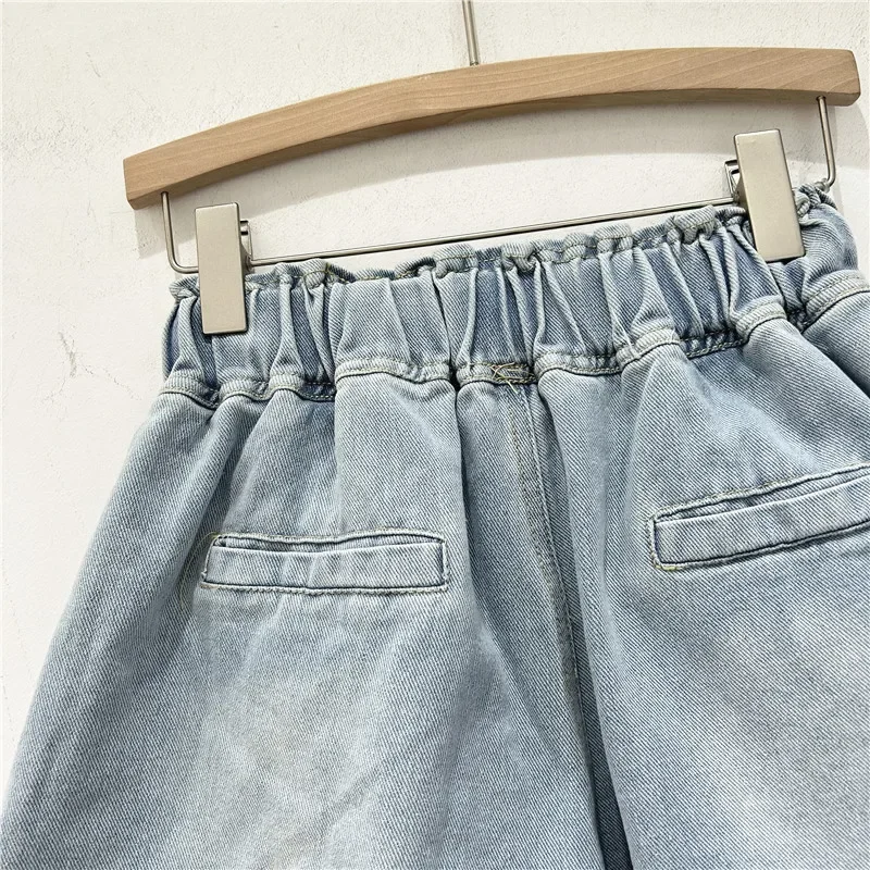 Women Jeans Denim Shorts High Waist Sexy Loose Fit Zipper Fly Diamonds Summer 2026 Washed Pockets Distressed Casual Basics - view 6