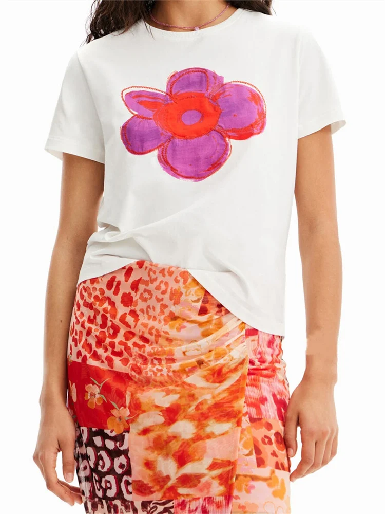 CHRONSTYLE kadınlar yaz gevşek rahat t-shirt çiçek baskı kısa kollu yuvarlak boyun üstleri Streetwear bayanlar Chic Tees gömlek 2024