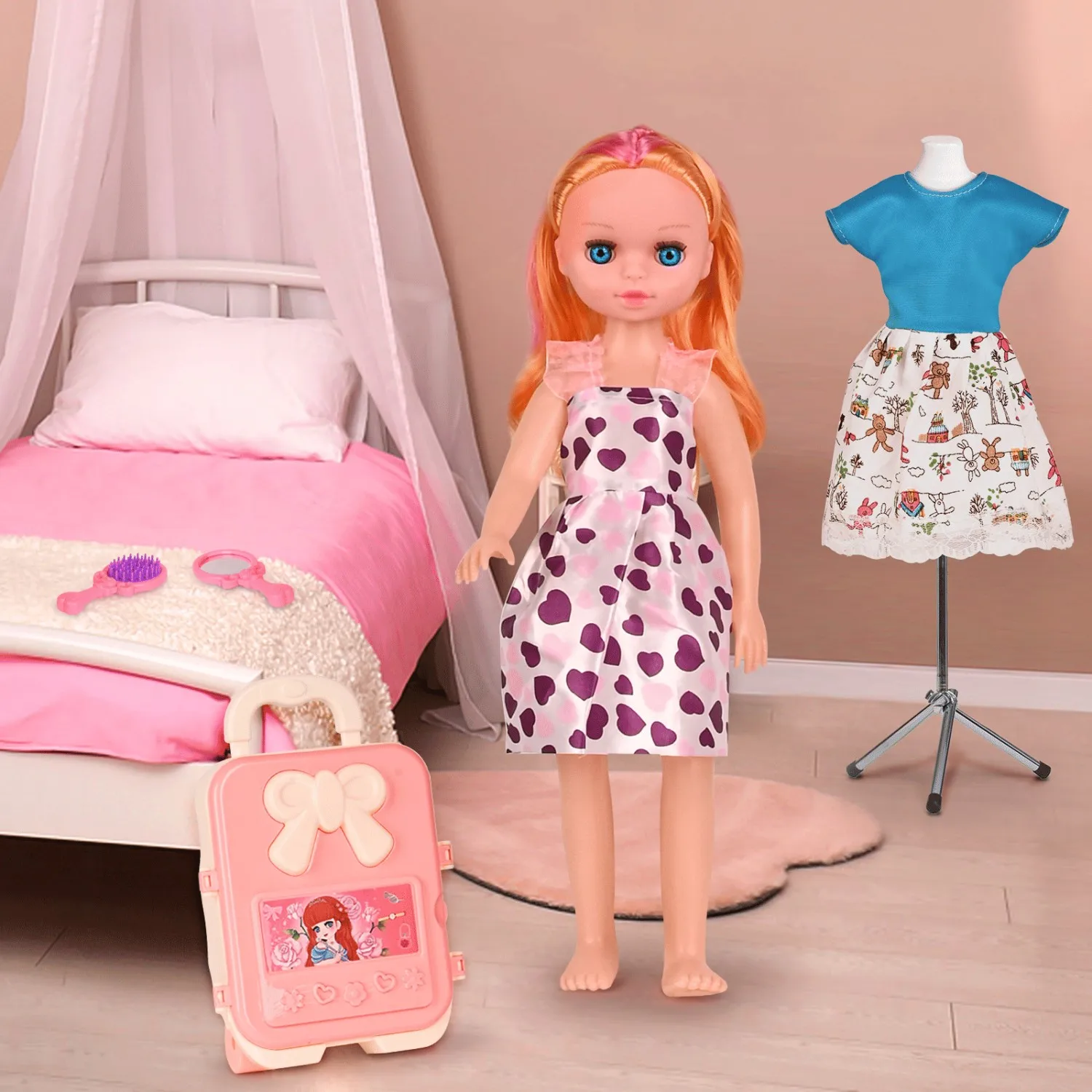 

16.54 Inch Doll with Clothes, Suitcase, Comb & Mirror | Perfect Gift for Girls 3+ Years (Halloween/Christmas/Easter)