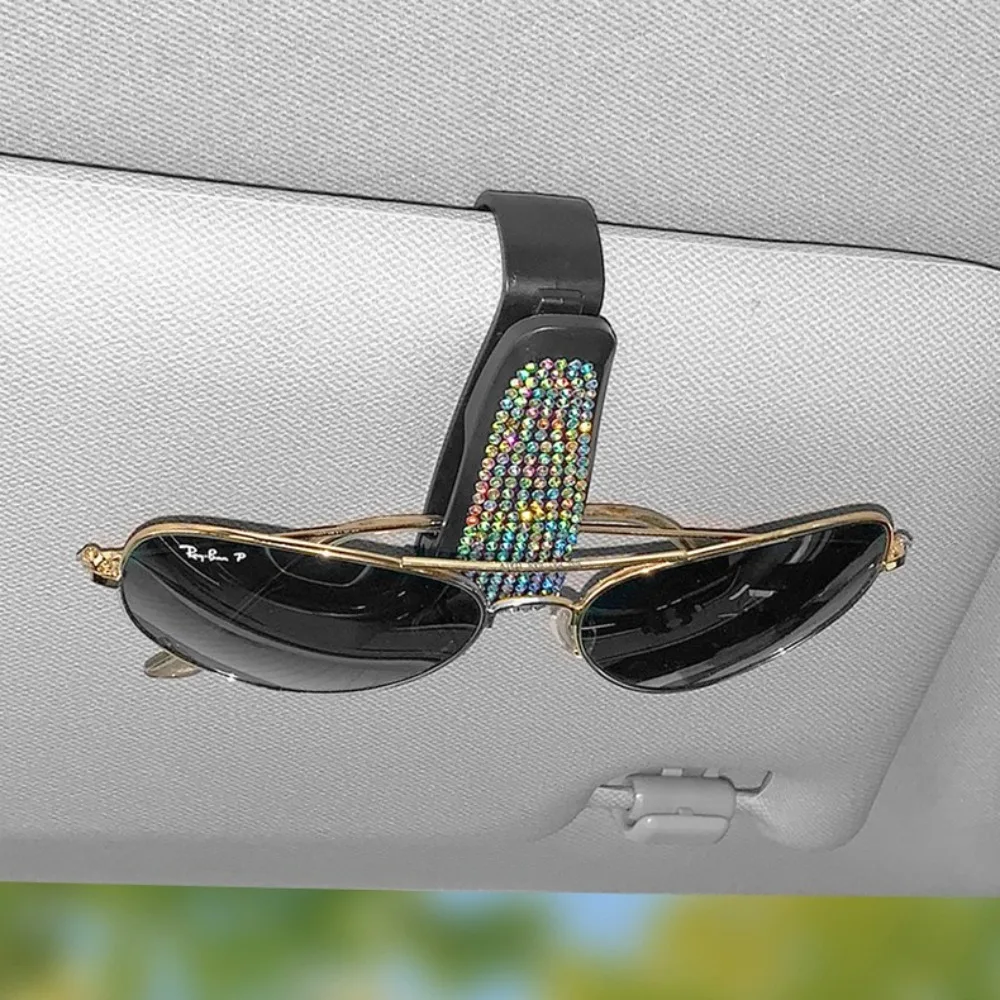 Rhinestone Car Sunshade Glasses Case Crystal Portable Card Holder Bracket Fastener Multicolour Sun Visor Mount Women