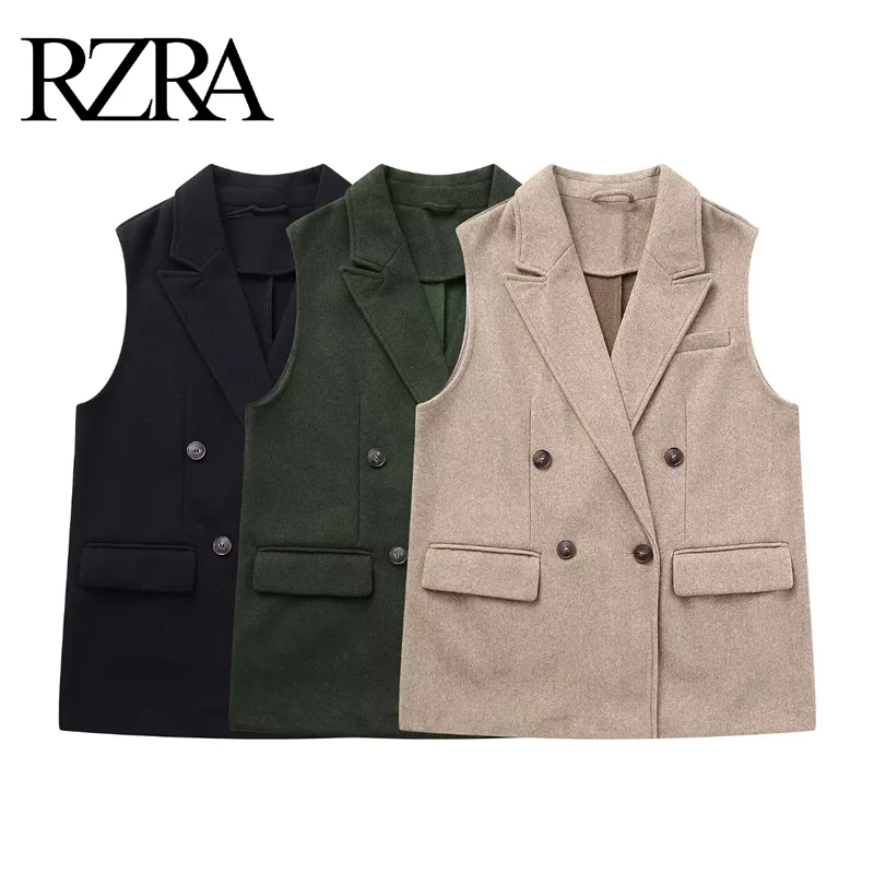 

RZRA original 2024 autumn and winter new women's casual versatile lapel flap pockets double-breasted soft wool vest jacket