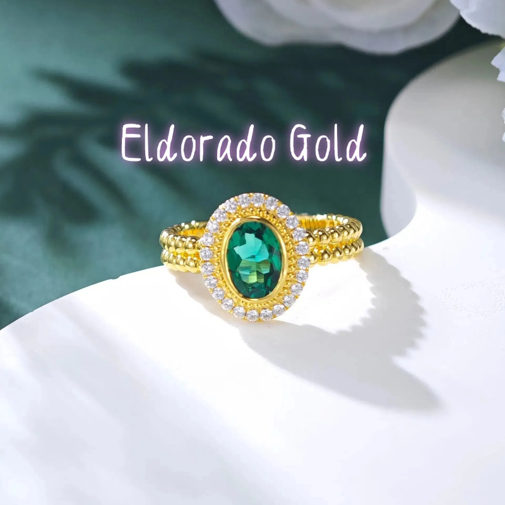 

Eldorado Gold Eldorado Eldorado Luxury 100% Real 18k Women's Vintage Emerald Diamond Ring Oval Pigeon Egg Moissanite Ring
