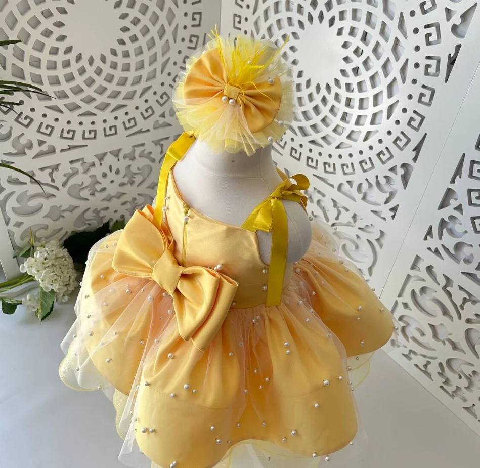 

Flower Girl Dress Toddler Fairy Dress 2024 Tailored Tutu Outfit Infant Birthday Party Gowns Big Bow