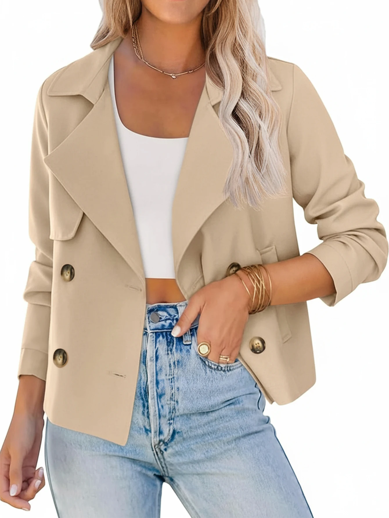 

Women's Autumn Winter Trench Coat Long Sleeve Fashion Comfortable Business Style with Pockets Lettuce Trim