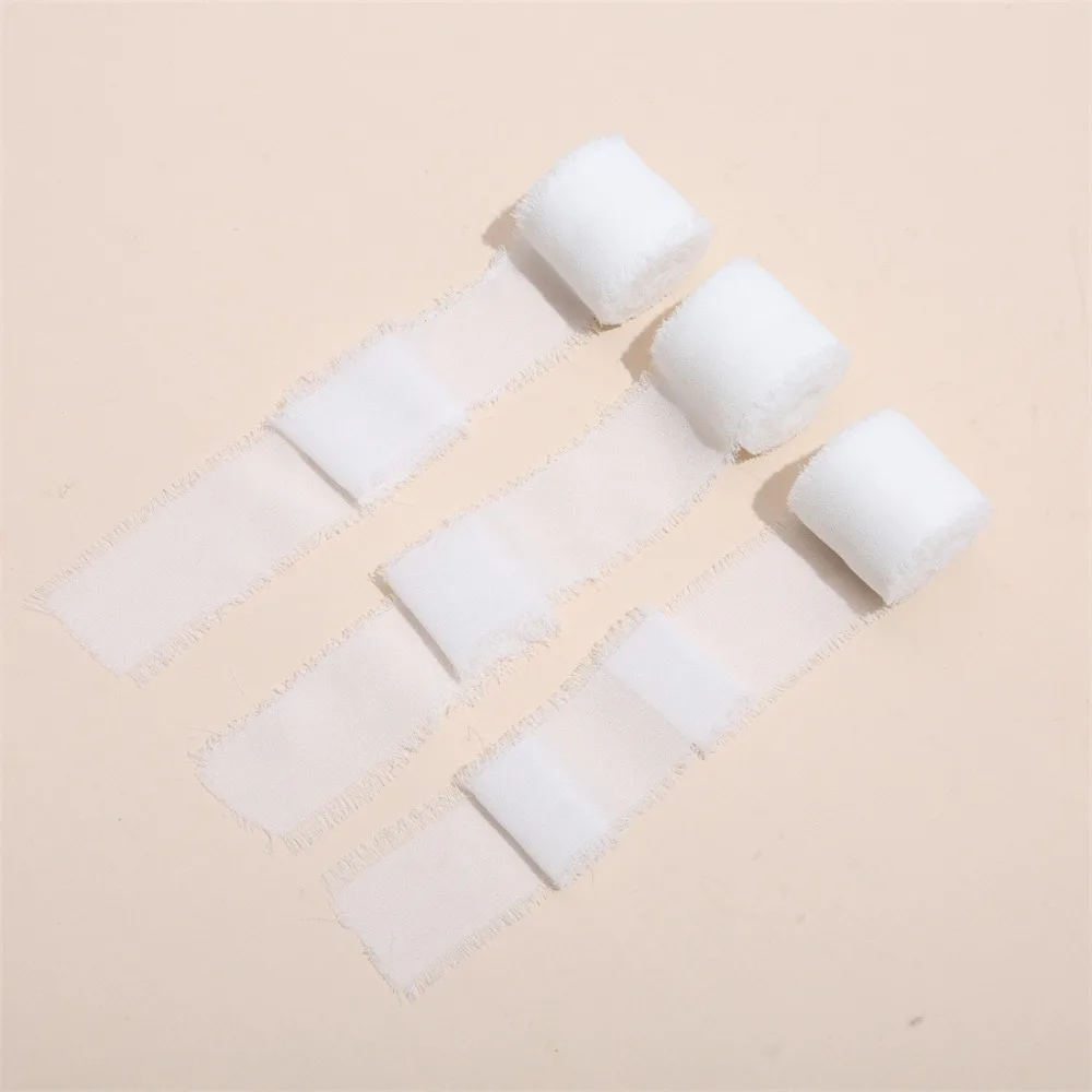 3 Rolls 5m Chiffon Ribbon Handmade DIY Craft Fringe Chiffon Silk Ribbon Multi-functional Light Weight Hairy Chiffon Ribbon