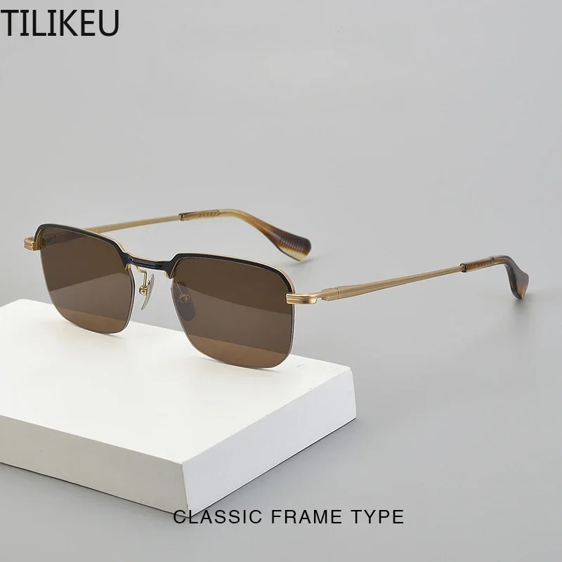 Pure Titanium Frame Sunglasses Classic Square Classic Retro Design Half Frame Glasses Frame Outdoor Ultra Light Anti Allergic