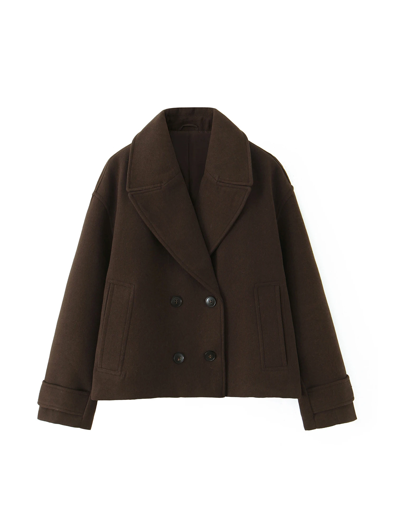 

Женское коричневое шерстяное пальто с длинным рукавом, теплая укороченная верхняя одежда, винтажные свободные пальто в стиле Харадзюку, куртки, одежда 2000-х годов, зима 2025 г.