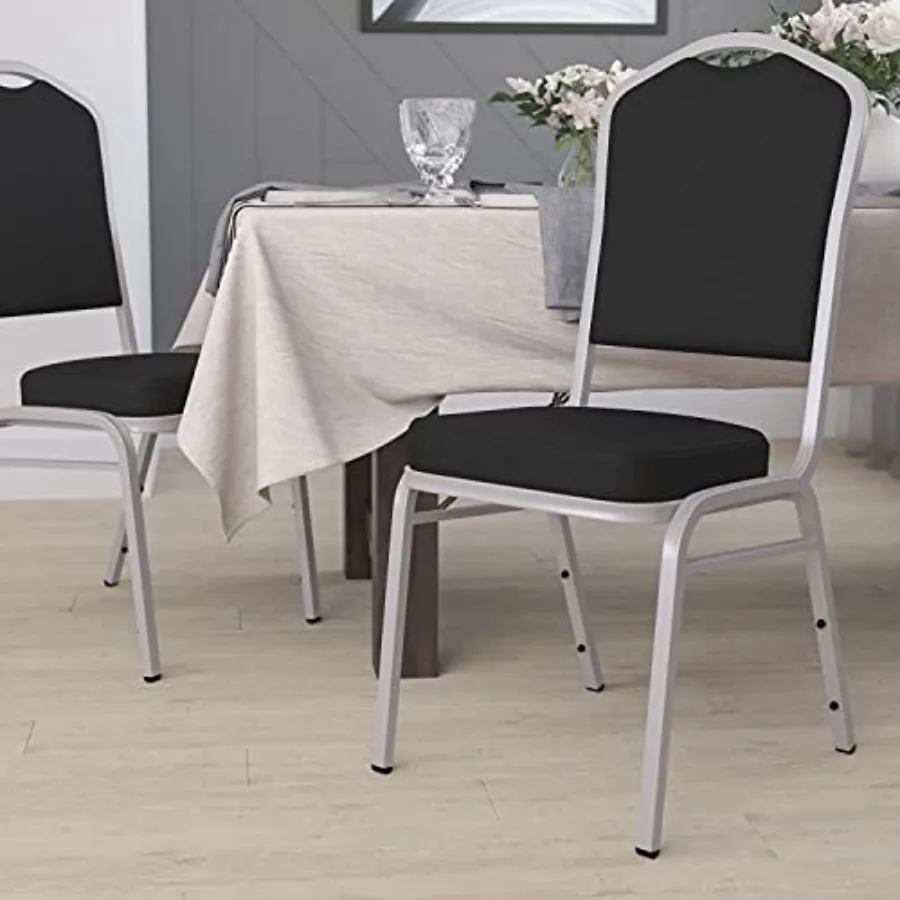

Black Fabric Crown Back Stacking Banquet Chair with Silver Frame - Ideal for Events and Banquets Durable and Stylish Seating So