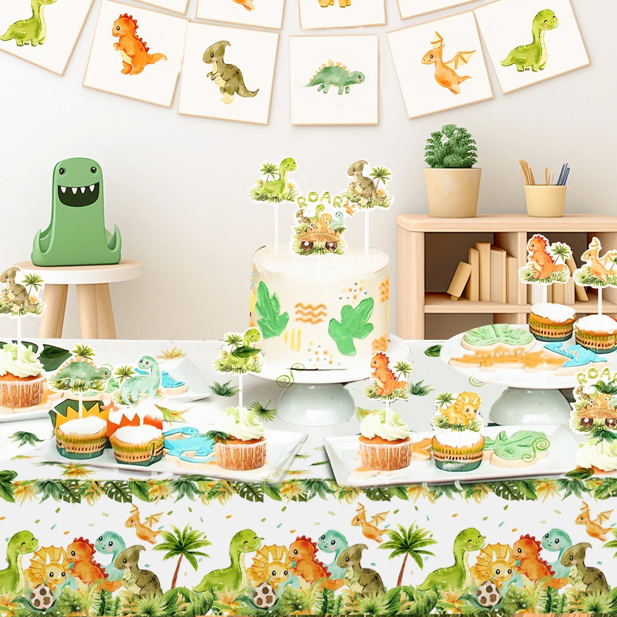 Dinosaur Birthday Decoration Cartoon Dinosaur Disposable Tablecloth Tableware Baby Shower Jungle Safari Birthday Party Supplies