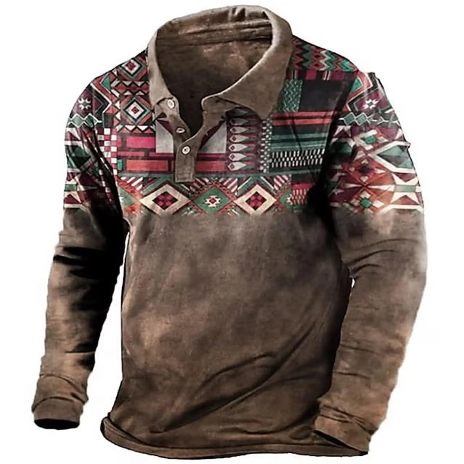Men's Western Aztec Long Sleeve Polo Shirt Lapel Sports Leisure Outdoor Office Daily Wear Button Spring Autumn Winter