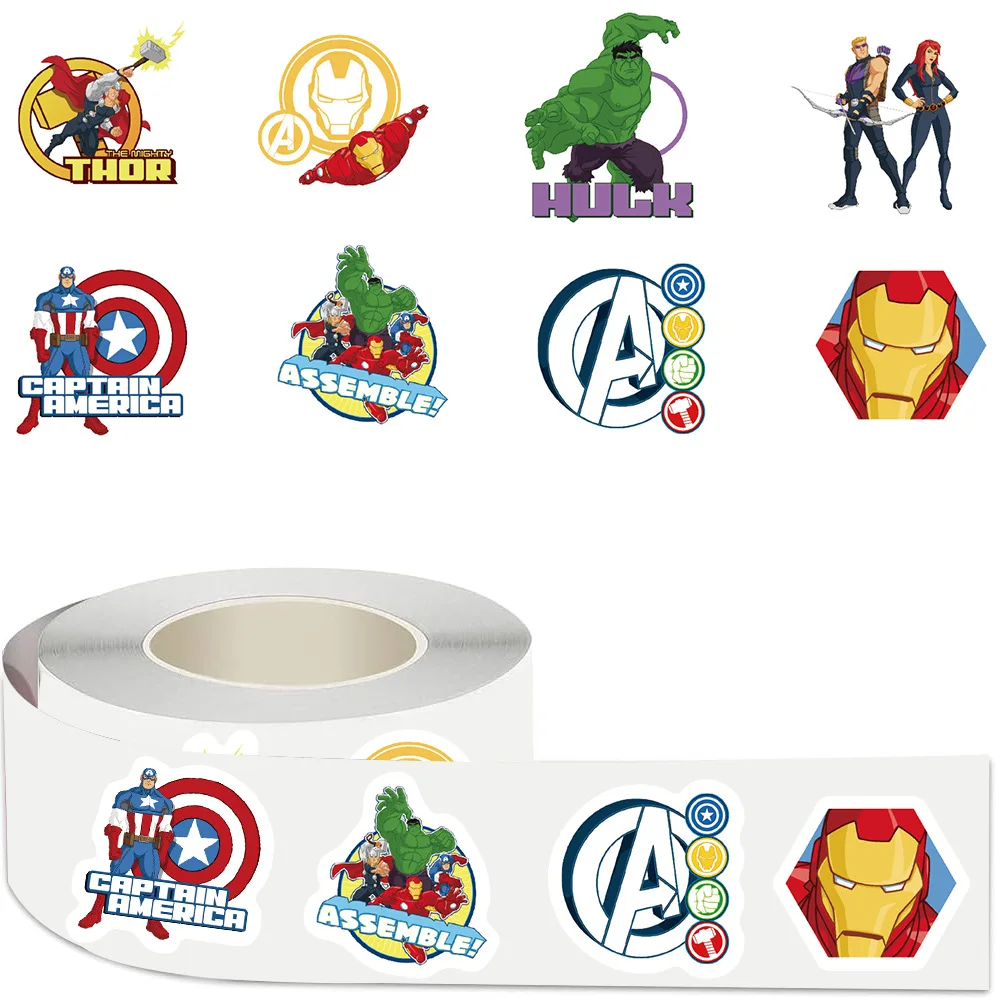 500 stks/rol Cartoon Avengers Superhelden Marvel Afdichting Stickers DIY PVC Laptop Decals Decoratie Beloning Gift Speelgoed