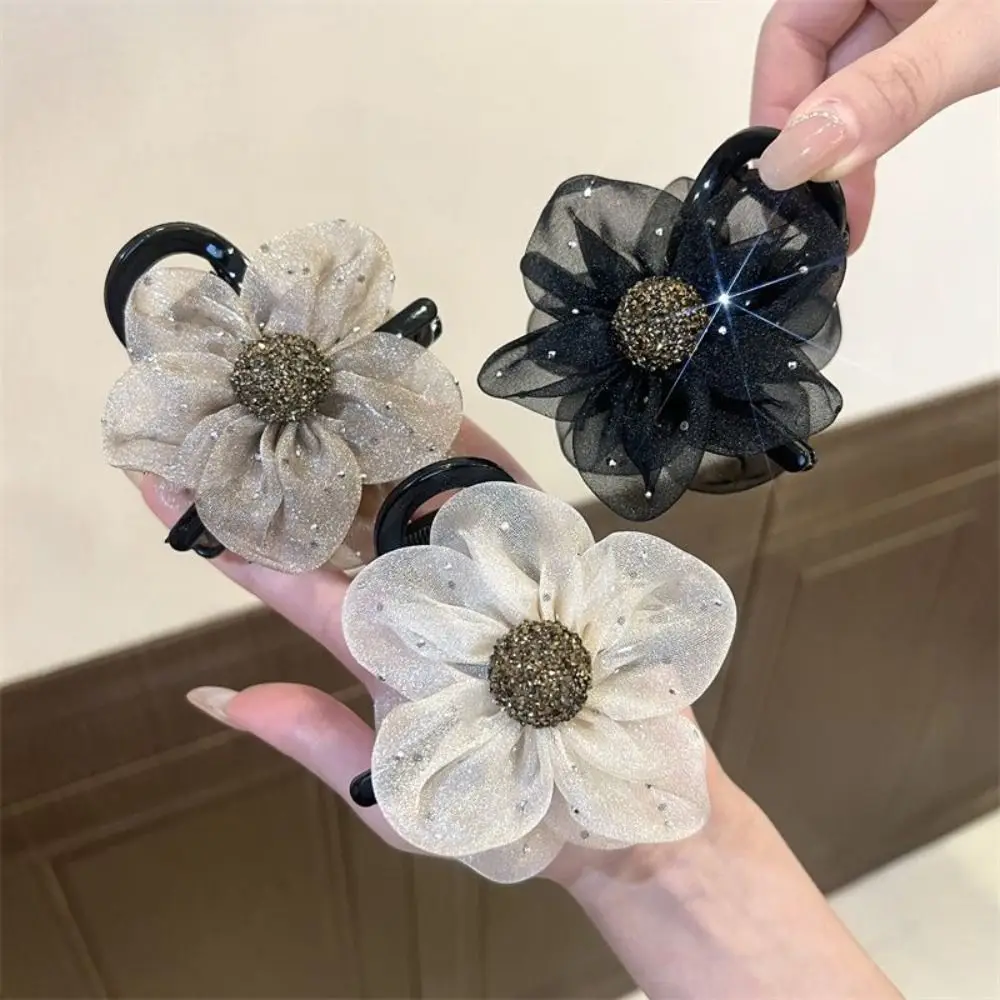 กิ๊ฟหนีบผมกิ๊บติดผมเด็กประดับพลอยเทียมตาข่ายเครื่องประดับผมเรียบง่ายสีทึบแบบหนีบสง่างาม