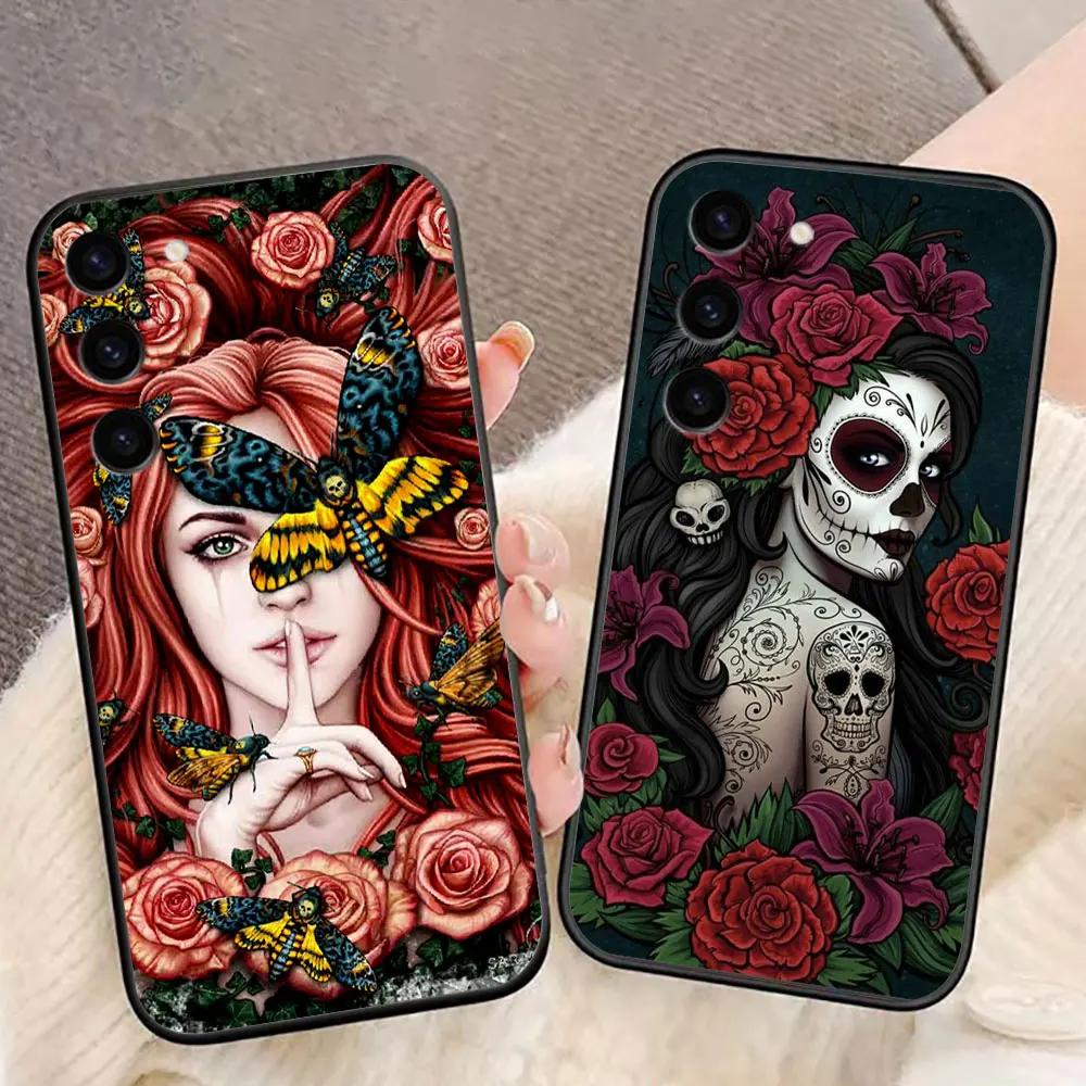 Katrina Rose Girl Skull Cover Phone Case For Samsung Galaxy S26 S25 S24 S23 S22 S21 S20 FE S10 Ultra Plus DIY Case Funda Shell