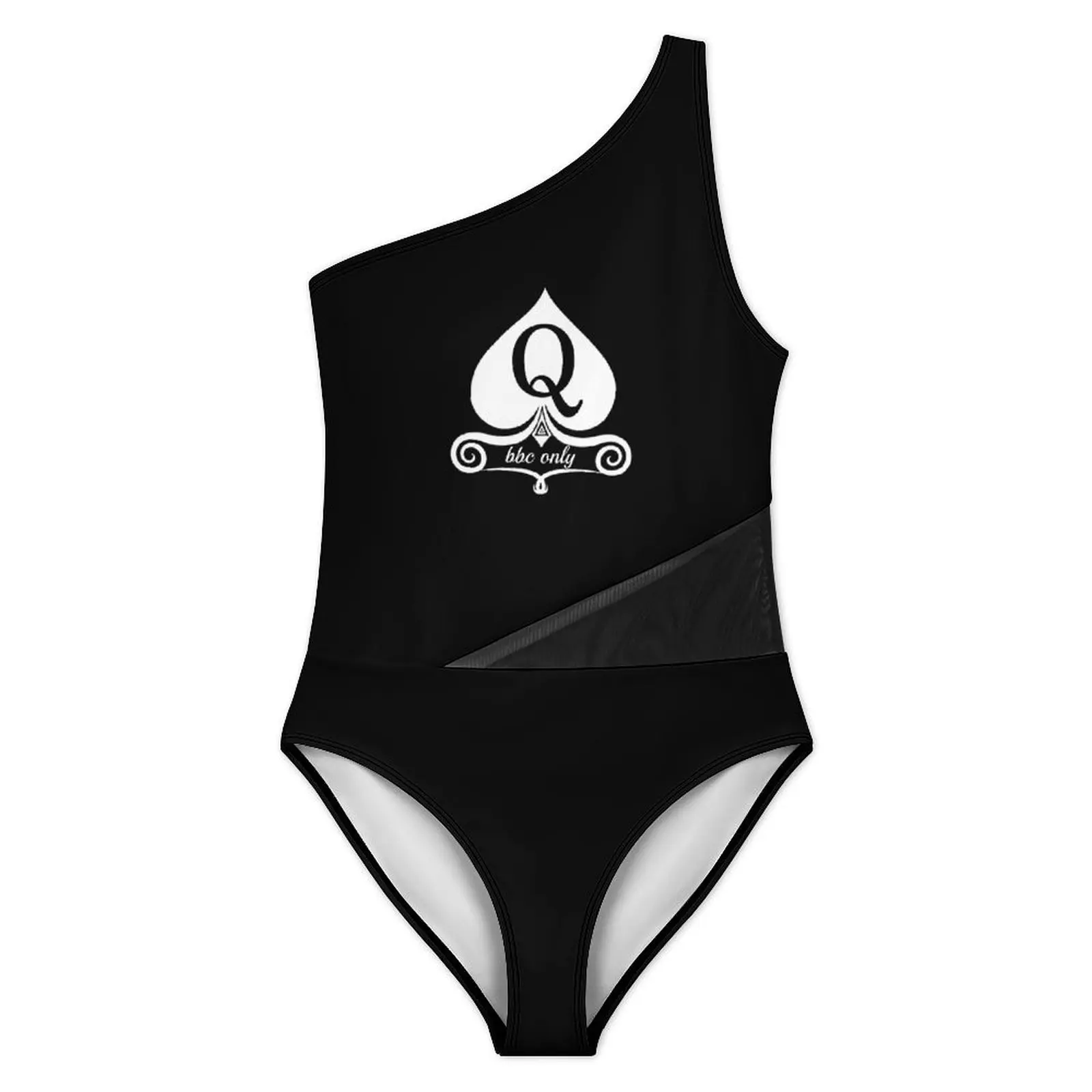 Women's One Piece Swimsuit One Shoulder Mesh Patchwork Monokini Asymmetrical Tummy Control Hollow Bathing Suit