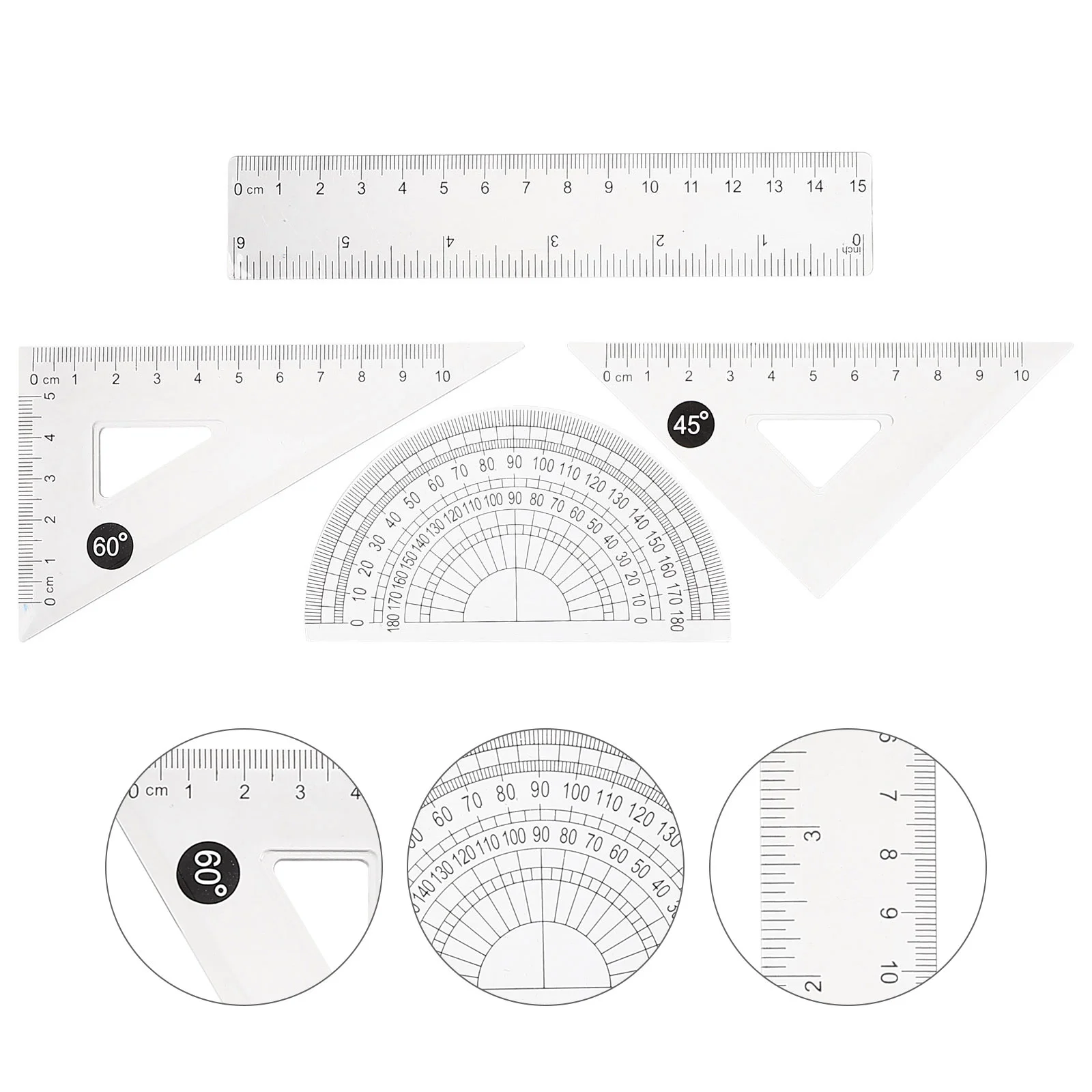 4 set righello trasparente da 15cm Kit compatto Kit triangolo stazionario strumenti multifunzionali e goniometro precisione Major