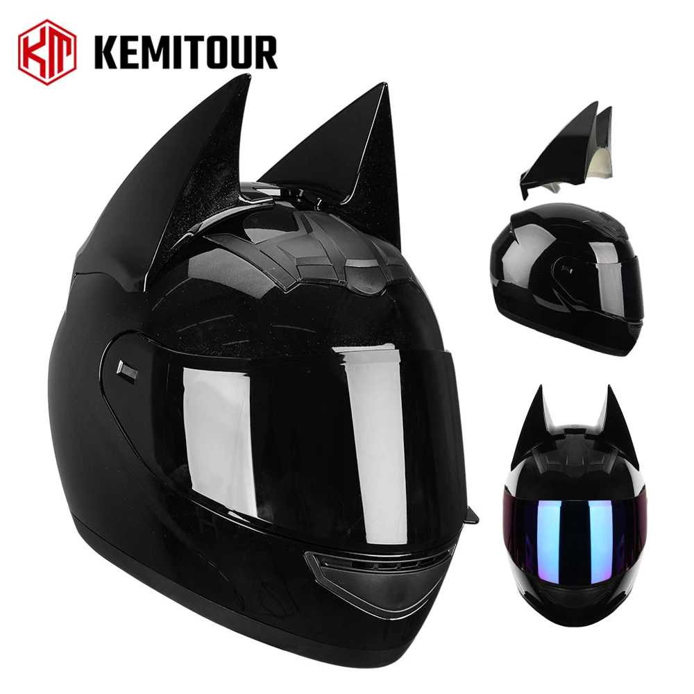 

Bat Ears Motorcycle Helmet Full Face For Man Detachable Horns Motorcross Racing MotorBike Dot Certification Safety Moto Helmets