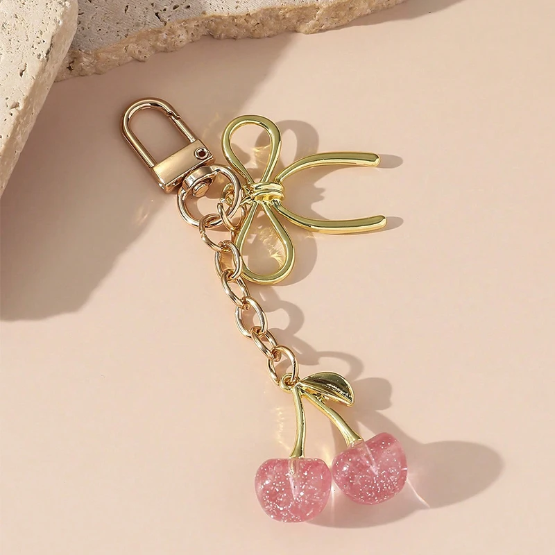 

Red Cherry Pendant Keychain Multifunctional Trendy Charm Keyring for Women Cute Bag Decoration Car Key Accessories Jewelry
