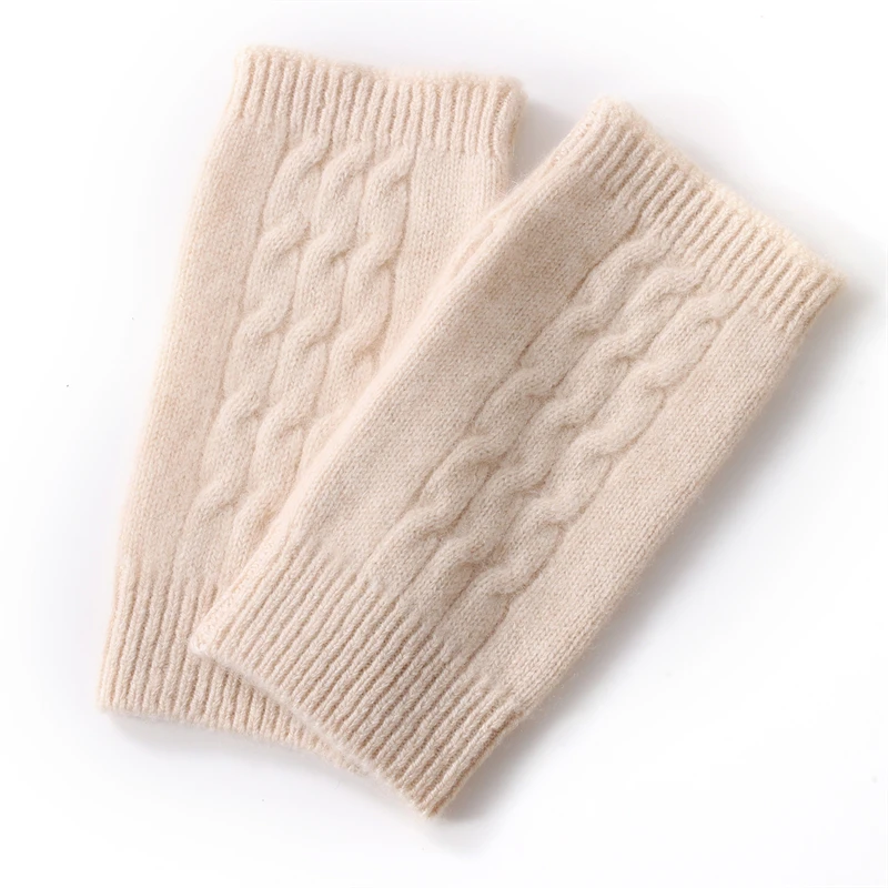 

Зимние витые короткие перчатки без пальцев из 100% шерсти для женщин, однотонные теплые витые наручники, вязаные рукава до половины пальцев