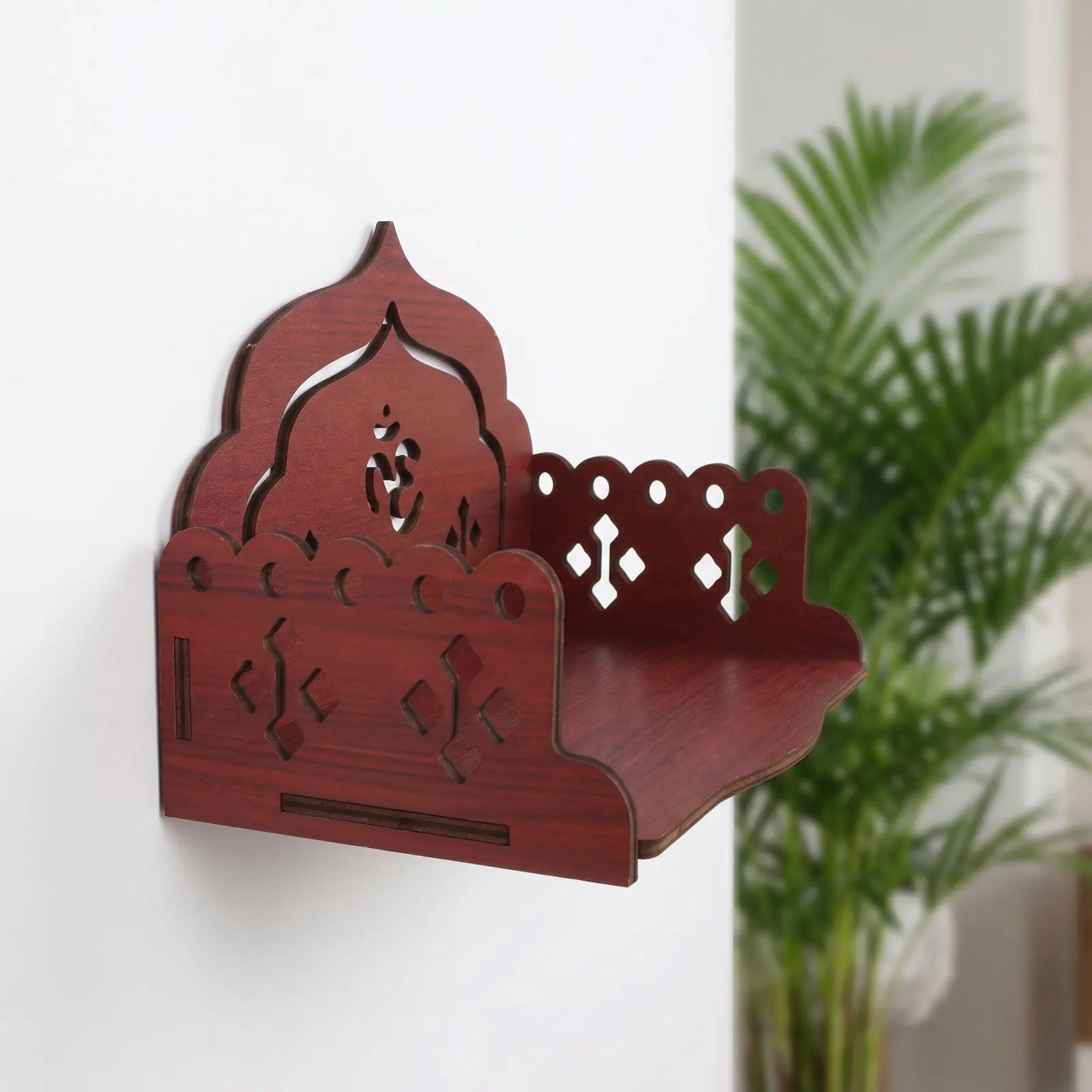 Wooden Temple Pooja Rack Wall Mounted Altar Shelf 9.1x6.1x5.9 Inch Compact Buddhist Shrine for Prayer Corner Home Office