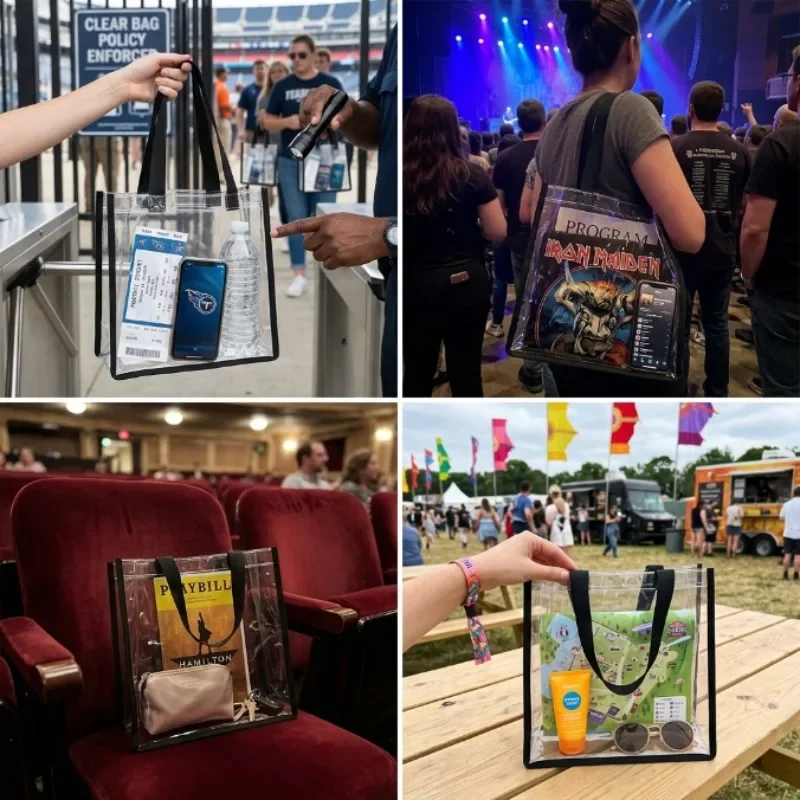 1-10PCS Large Transparent PVC Tote Bag Lightweight See Through Carryall for Concerts Work Gym with Waterproof Zipper Closure