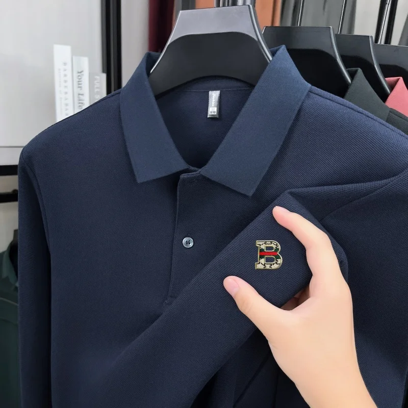 

Fashion luxury brand 100% cotton long sleeve polo shirt men autumn soft comfort casual high-quality letter embroidered T-shirt