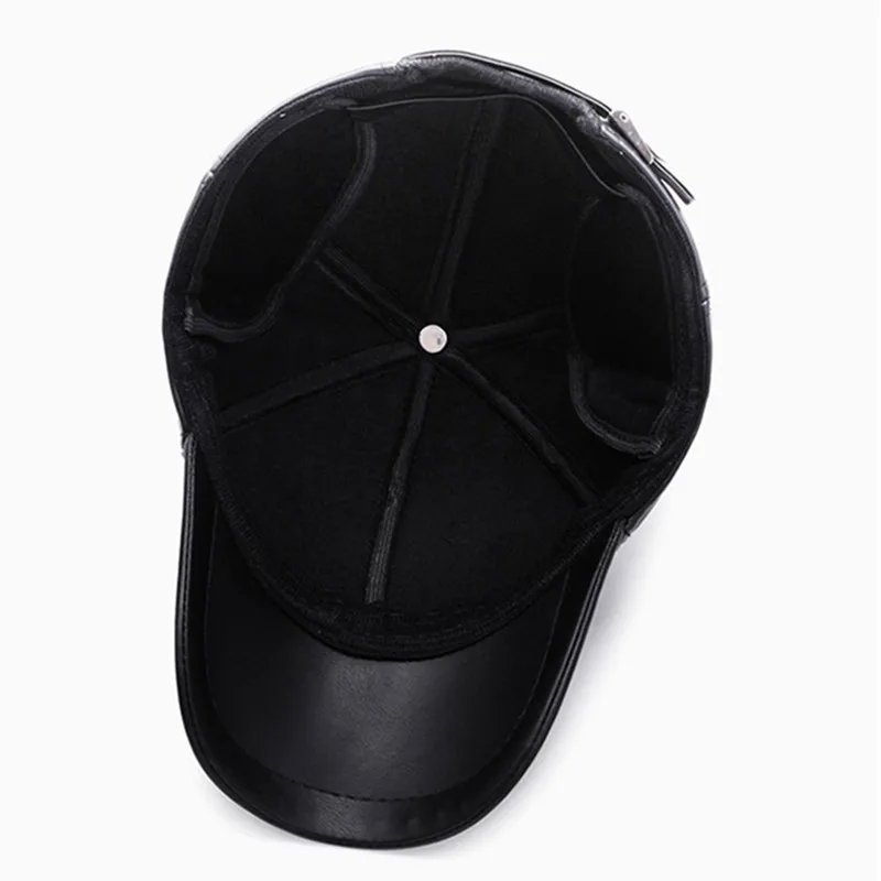 Winter Men's Caps PU Faux Leather Cap Warm Baseball Cap Plush Thickened Earmuffs Hats Male Coldproof Cycling Hat Free Shipping