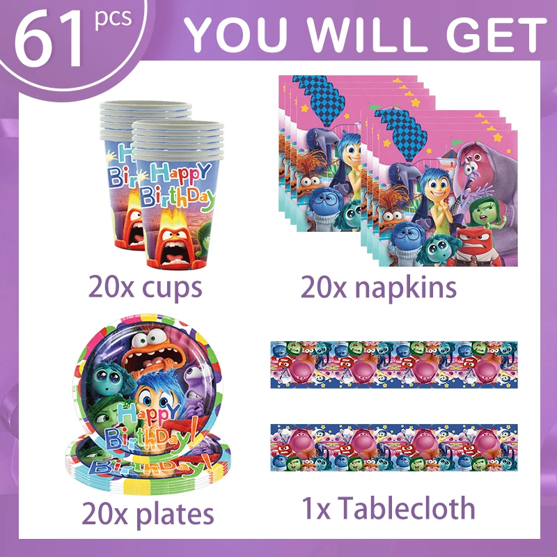 ديزني داخل خارج 2 عيد ميلاد مجموعة داخل خارج 2 ورقة أدوات المائدة بالونات زينة الحفلات مجموعة كاملة للأطفال لوازم سعيدة ديكو