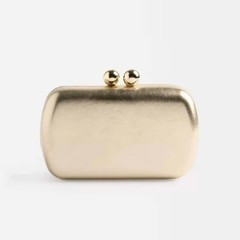 

Women Metallic Gold Clutch Bag Double Ball Lock Hardcase Evening Purse Glossy PU Leather Handbag for Wedding Party Cocktail Prom
