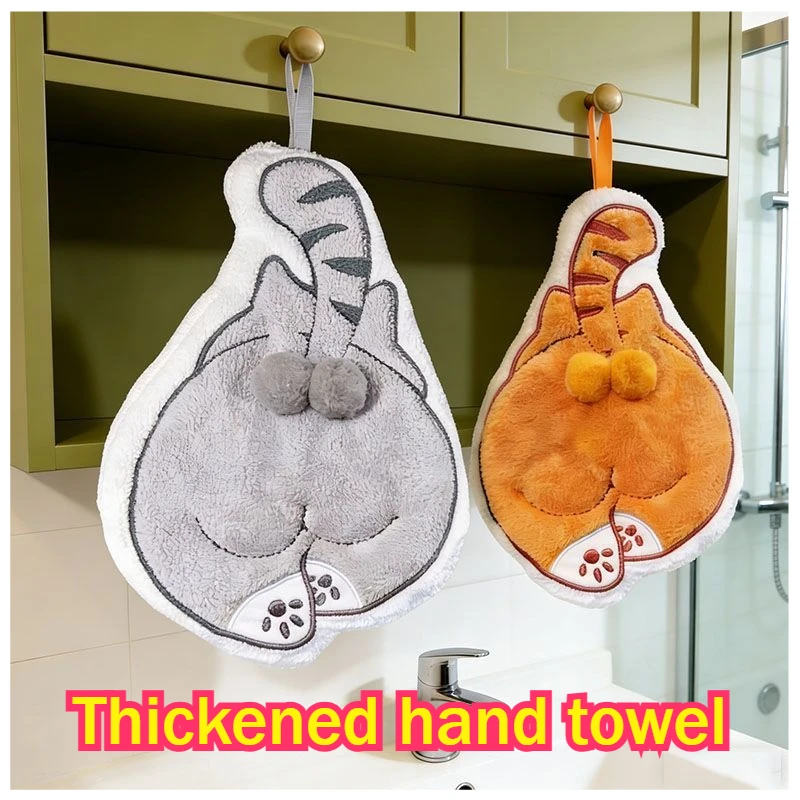5PCS Kitchen Hanging Cat Printing Hand Towel Quick Absorbing Dry Household Cleaning Cloth Thicken Novelty Cute Home Clean Tools
