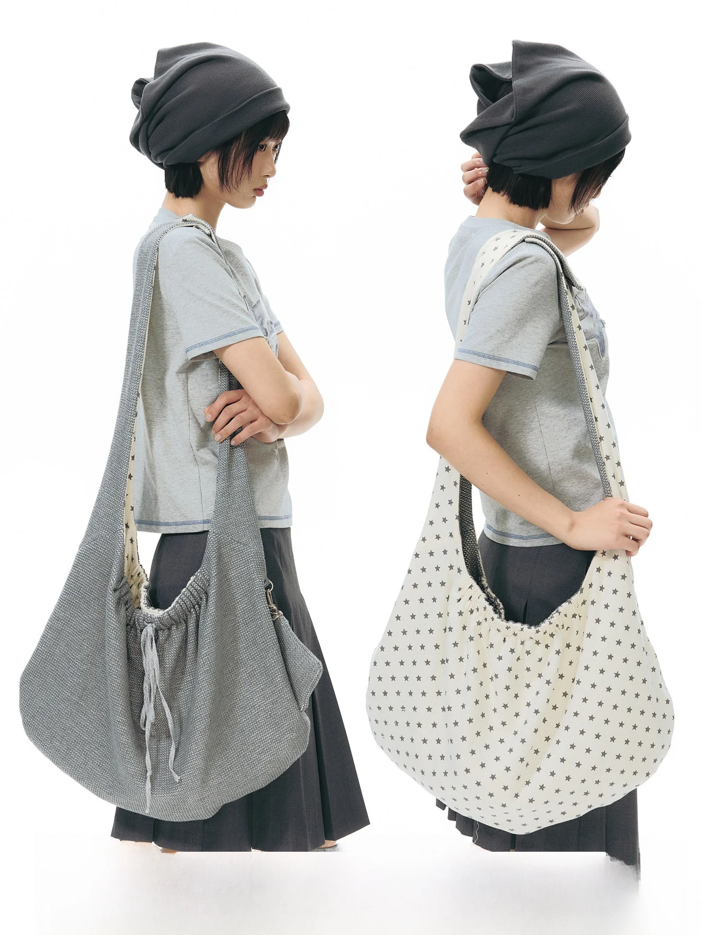 NAPSNAPS Original Double-Sided Color Block Button Canvas Crossbody Bag Women's Shoulder Bag Dumpling Shape Soft Handbag