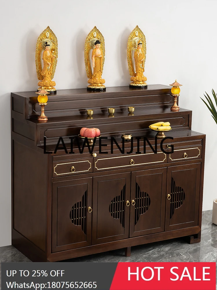 RWJ Solid Wood Bodhisattva Guan Gong Fairy Home with Cabinet Tibetan Three-Layer Modern Light Luxury Buddha Table
