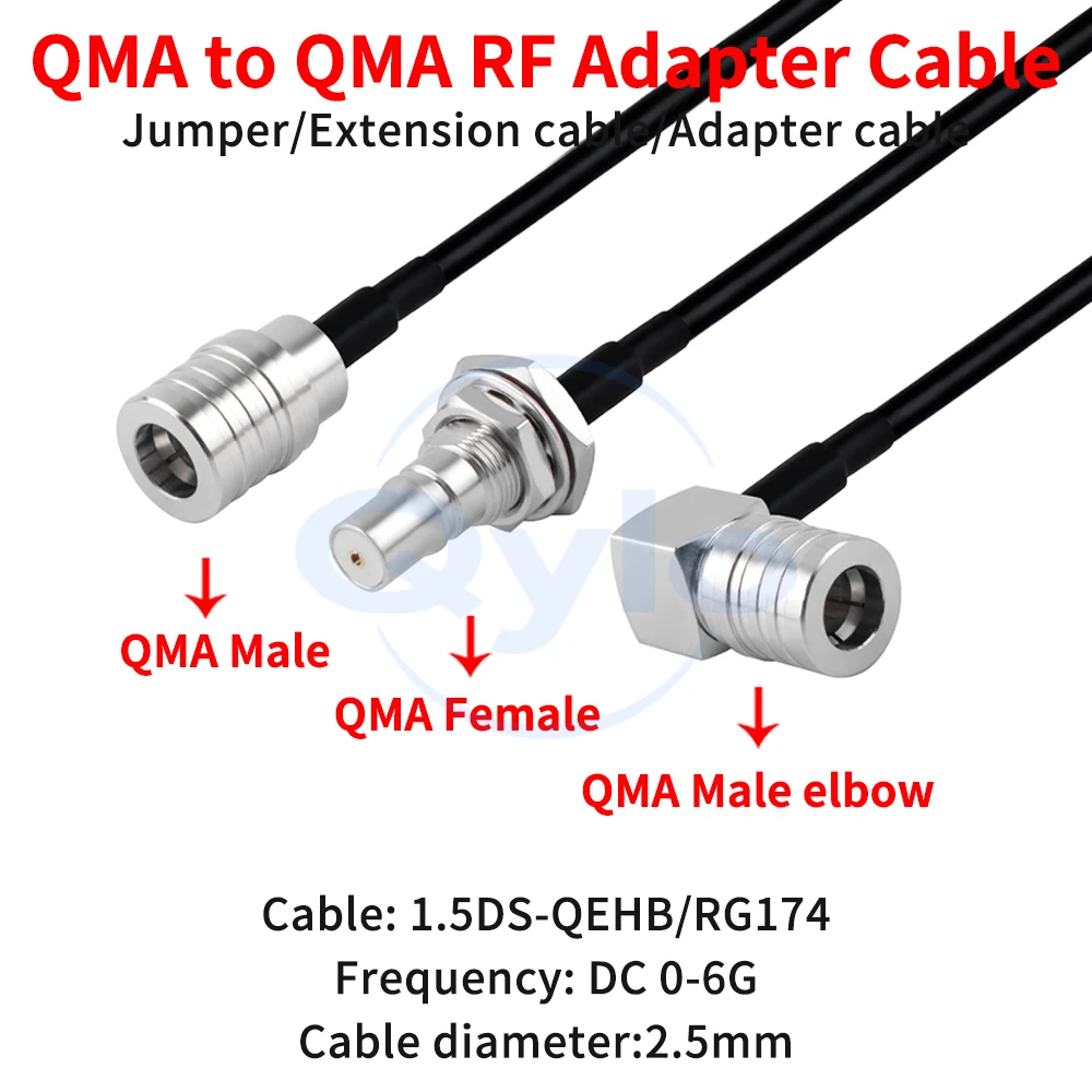 

QMA to QMA RF Adapter Cable Male/Female Angled Connectors RG174/1.5DS-QEHB 0-6G QMA to QMA Cable (1 pcs)