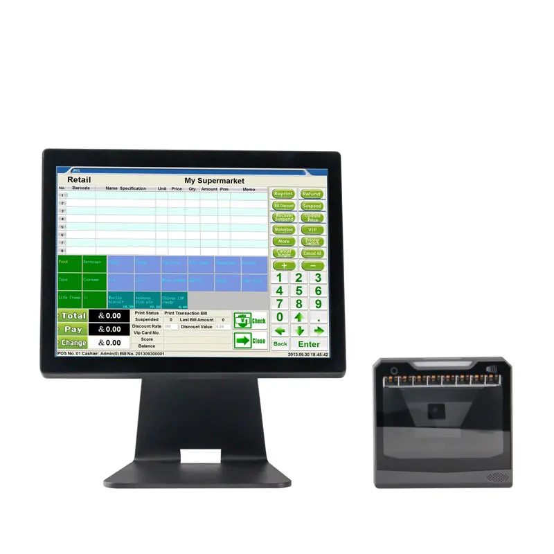 Imagem -03 - Sistema Pos Caixa Registradora Monitor Terminal Pos 15 Polegada Tela de Toque Capacitiva Base Metal para Supermercado Loja