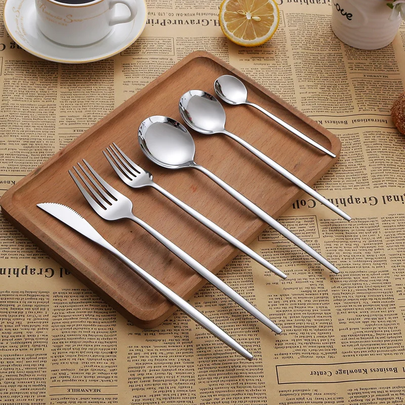10PCS Stainless Steel Mirror Tableware, Western-style Knife, Fork and Spoon Set  Inposing Artifacts Household, Simple Design