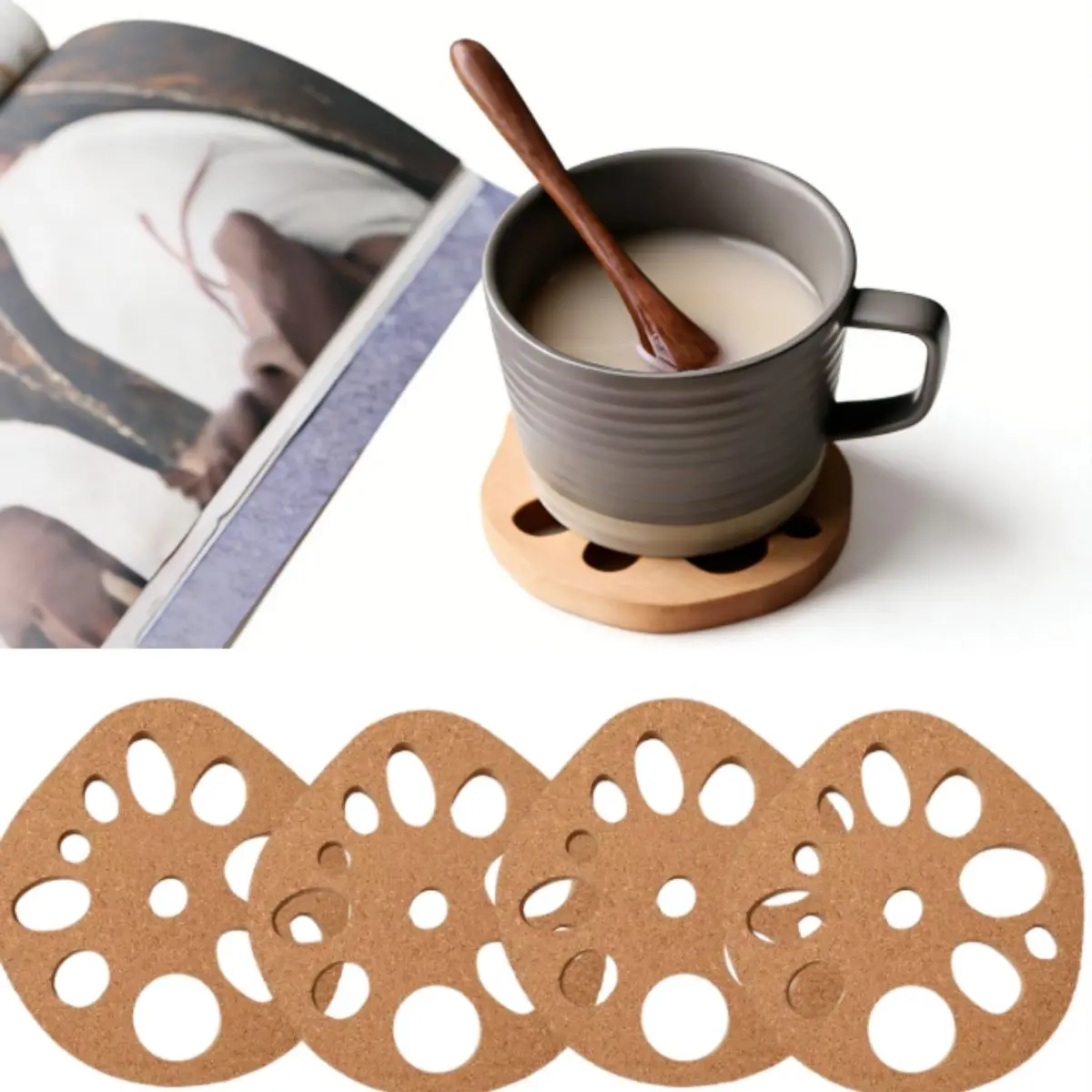 1Pcs Cork Coaster for Drinks Absorbent and Reusable Non-Slip Heat Resistant Coffee Coasters 100% Natural Cork 4 inch