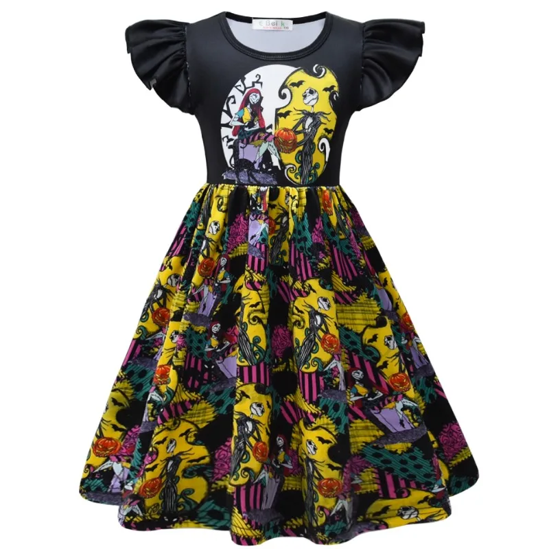 Princess Trade Girls Dress Halloween The Nightmare Before Christmas Night Clothing Girl Flying Sleeves Milk Ice Silk Night Dress