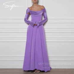 SSYTENS Elegant Lilac A Line Evening Dress Customized Long Sleeves Purple Formal Prom Gowns Floor Length Wedding Party Dresses