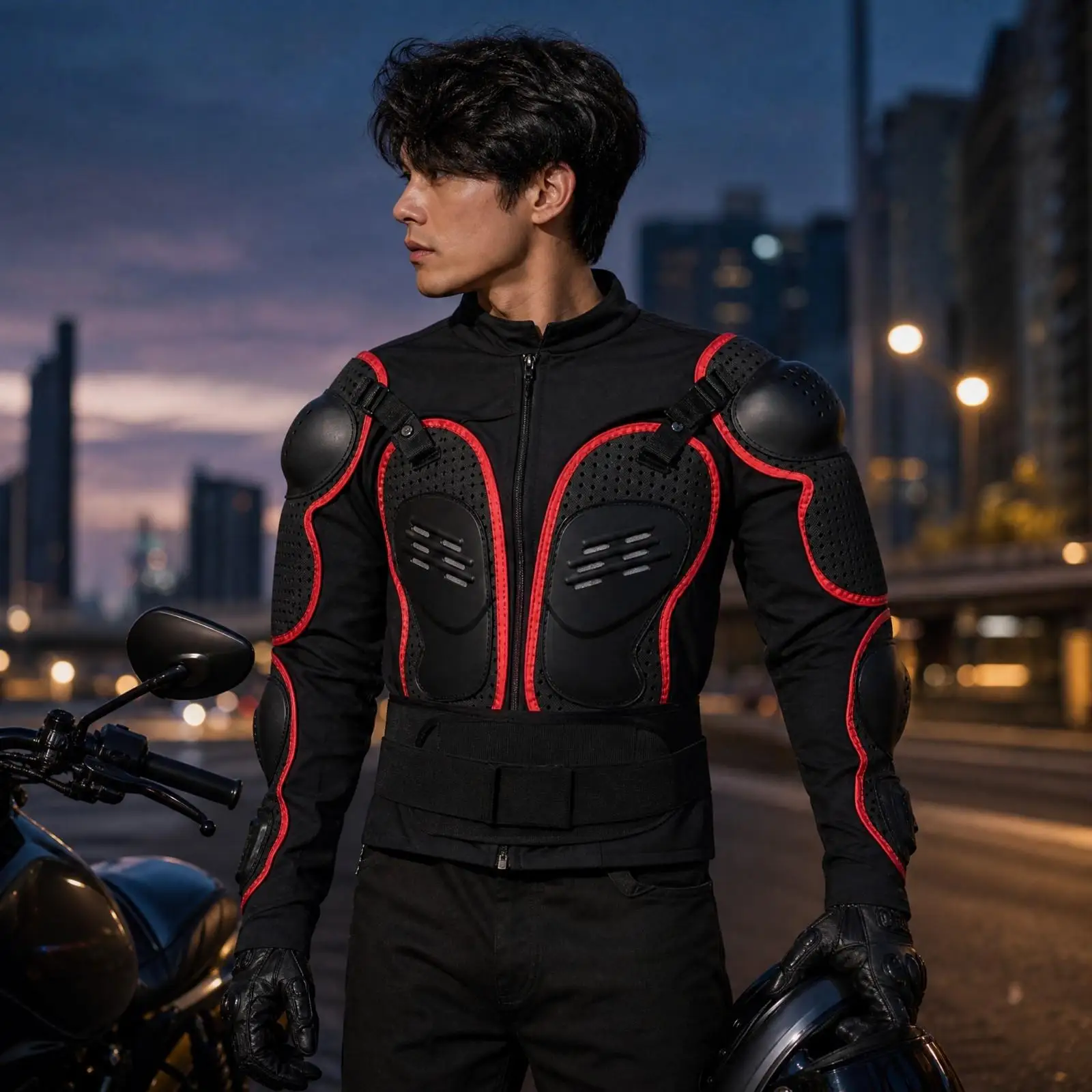 Lightweight Motorcycle Armor Vest with Long Sleeve Protection and Adjustable Shoulder Straps for Dirt Bike Riding Safety