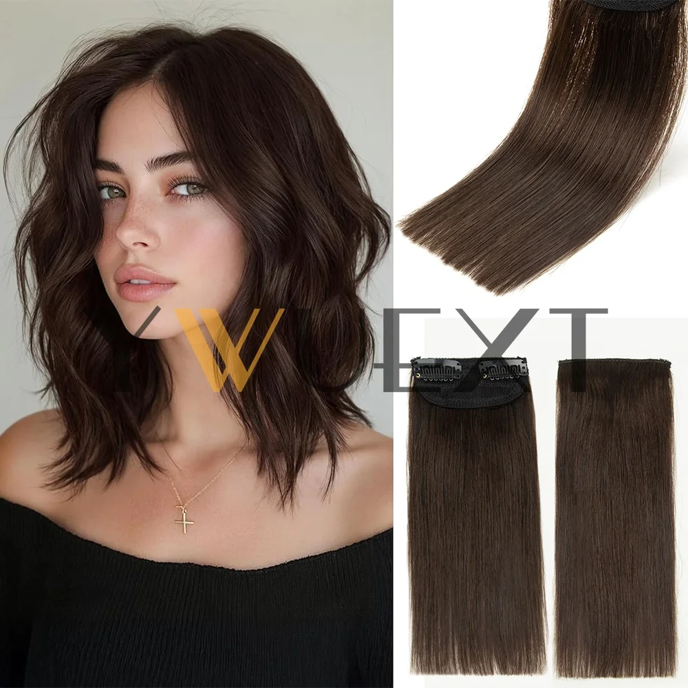 

Brown Mini Clip In One Piece Hair Pad On Both Sides Real Natural Human Hair Remy for Women Clips in Human Hair Extensions