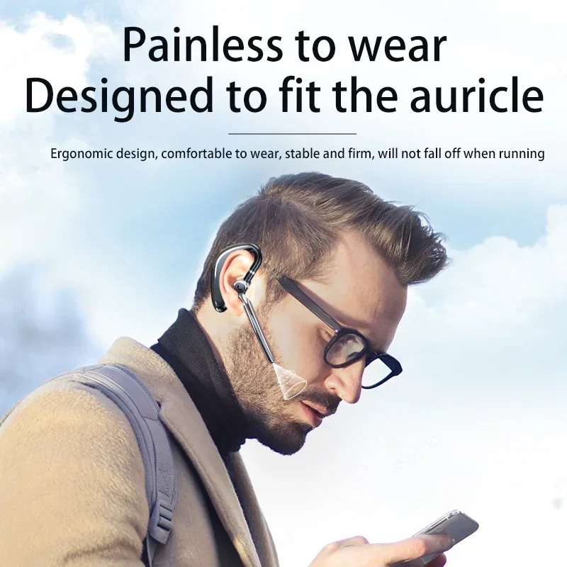 Fones de ouvido sem fio único fone de ouvido bluetooth com microfone cancelamento ruído falando fone de ouvido negócios auriculares condução