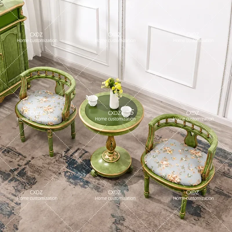 Solid Wood Single Sofa Chair Living Room Armchair Set with Painted Round Coffee Table One Table Two Chairs Wholesale