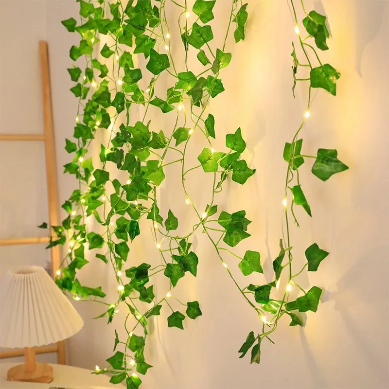 5M/10M 100LED Leaf Battery-operated Garland Lamp for Outdoor Ivy Vine LED Fairy String Lights for Christmas Wedding Party Decor