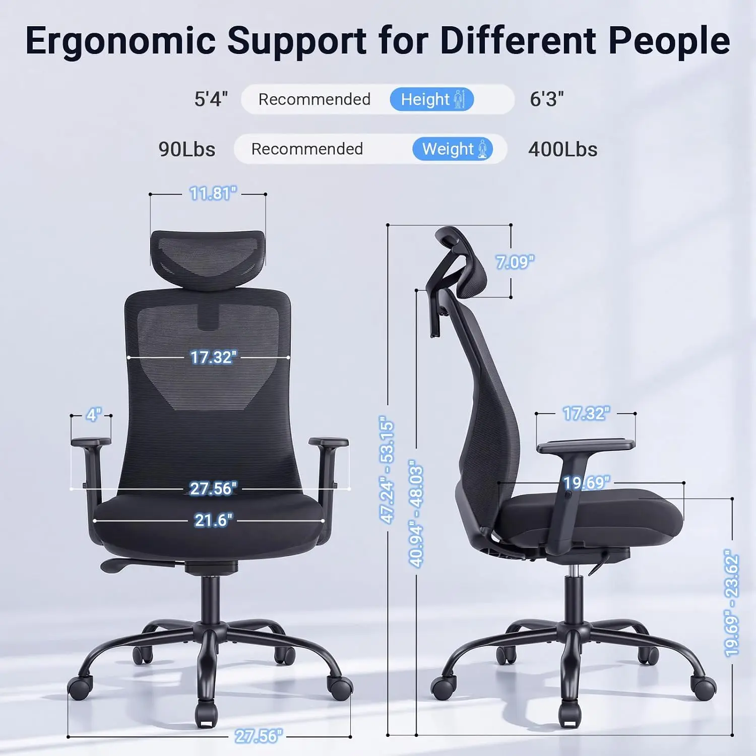 Mesh Office Chair High Back Adaptive Recline Adjustable Headrest & Lumbar Support X-Frame Home Desk Chair, Customized
