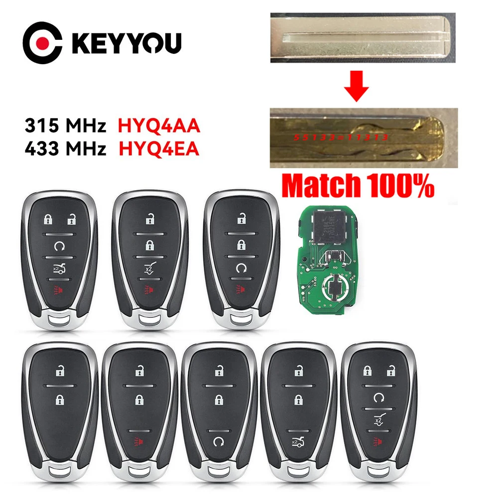 

KEYYOU With Cutting Service Smart Car Key For Chevrolet Cruze Malibu Spark Camaro Equinox 2016 - 2018 Fob 315/434Mhz ID46 Chip