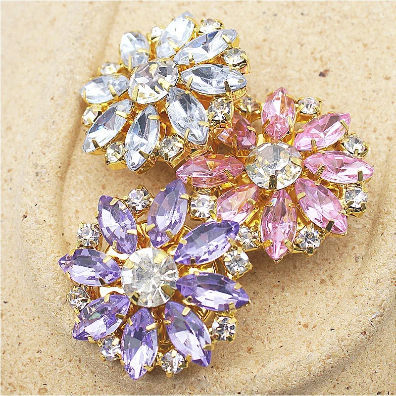 26mm Korean Crystal Flower Glass Rhionestone Cufflinks Buckle Hand Sewn Coat Clothing Water Droplet DIY Jewelry Accessories