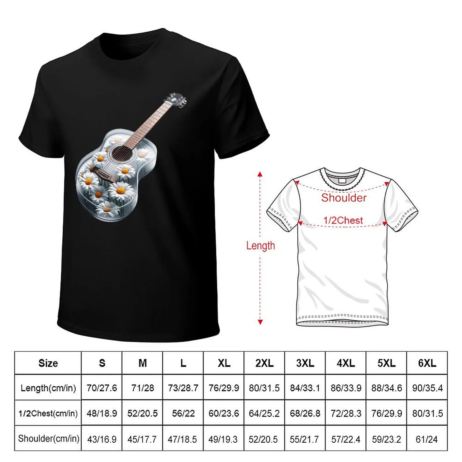 Glass Daisy Guitar T-Shirt Stylish Graphic Short Sleeve Top