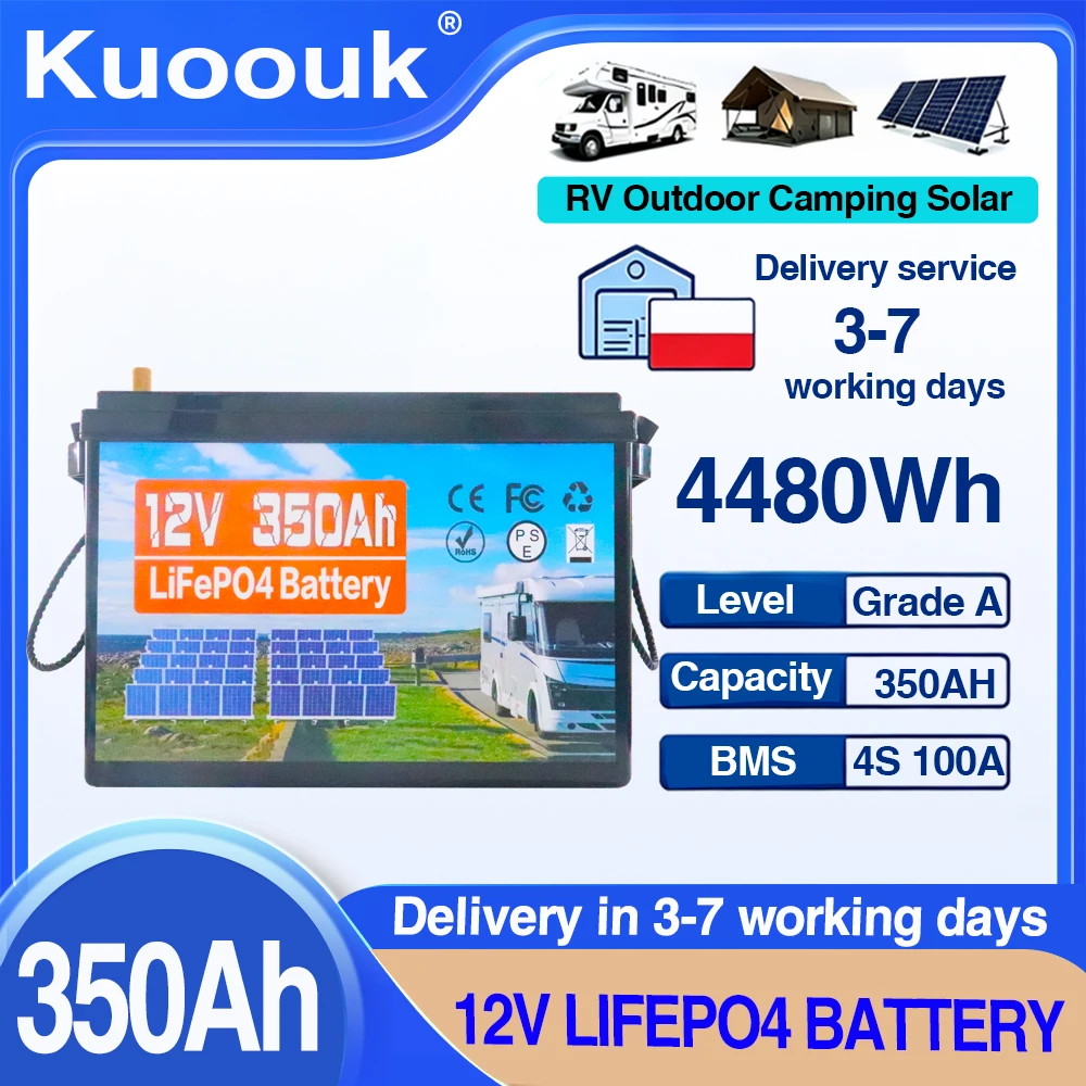 Image of Kuoouk 12V350Ah LiFePO4 Batterie für Wohnmobile, Golfcarts, Offroad-Fahrzeuge, Netzunabhängige Systeme, Lagerbestand in Polen