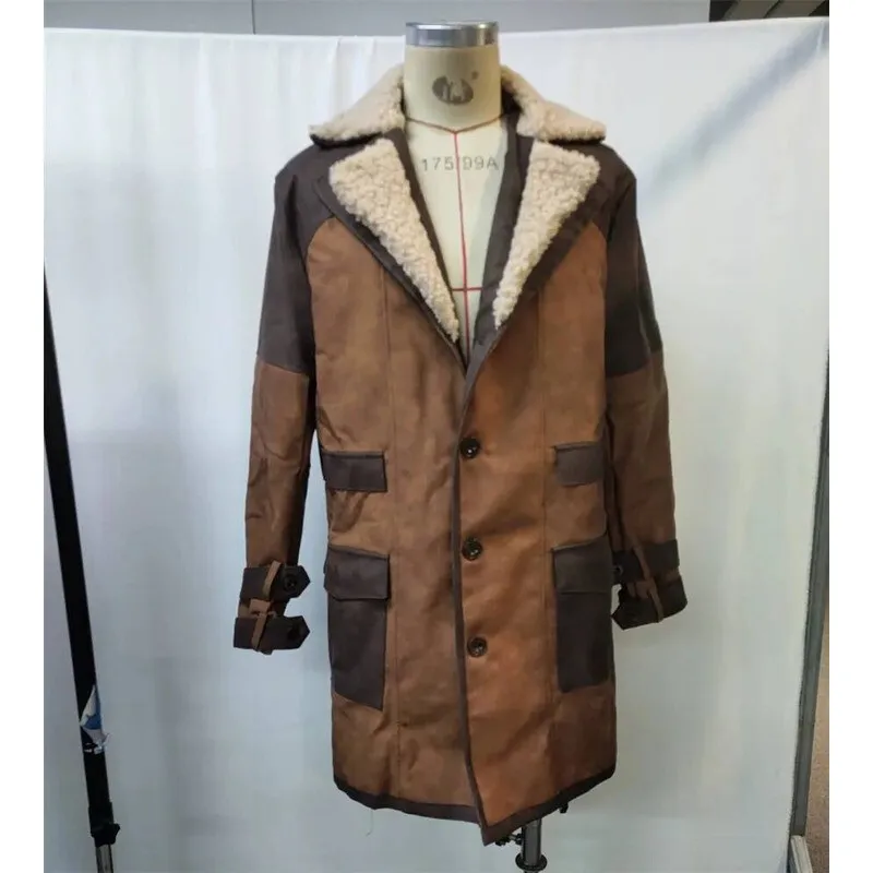 2026년 신상 남성 레트로 PU 가죽 아웃도어 롱 재킷 가을 겨울 플리스 오버코트 캐주얼 카우보이 아우터웨어 브라운 패치워크 코트